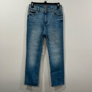 DL1961 Mara Ankle High Rise Instasculpt Straight Jeans Raw Hem Size 28 EUC